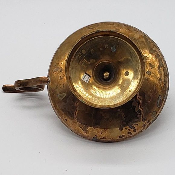 Solid Brass Vntg Pedestal Chamber Walking Candlestick Holder with Finger Ring - Picture 4 of 10